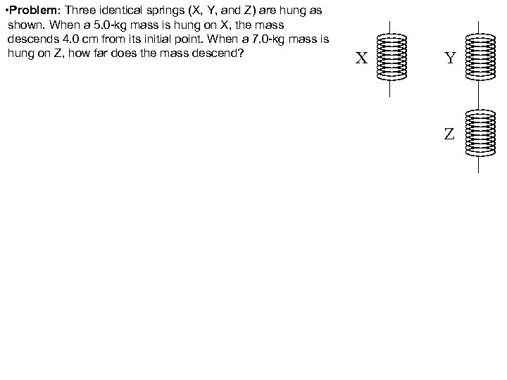  • Problem: Three identical springs (X, Y, and Z) are hung as shown.