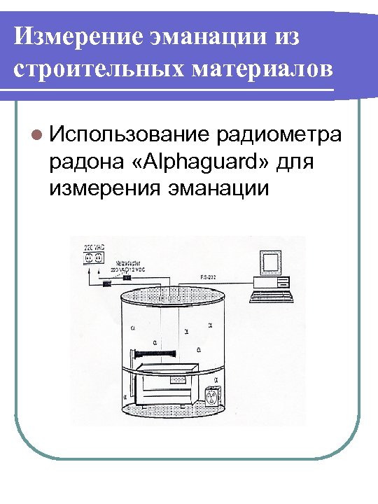 Измерение эманации из строительных материалов l Использование радиометра радона «Alphaguard» для измерения эманации 
