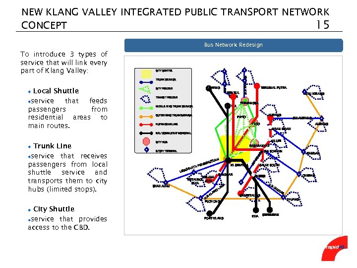 NEW KLANG VALLEY INTEGRATED PUBLIC TRANSPORT NETWORK CONCEPT 15 Bus Network Redesign TRUNK SERVICE