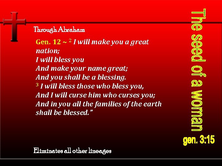 Through Abraham Gen. 12 ~ 2 I will make you a great nation; I