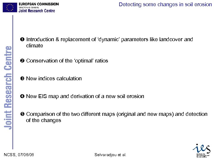 Detecting some changes in soil erosion Introduction & replacement of ‘dynamic’ parameters like landcover