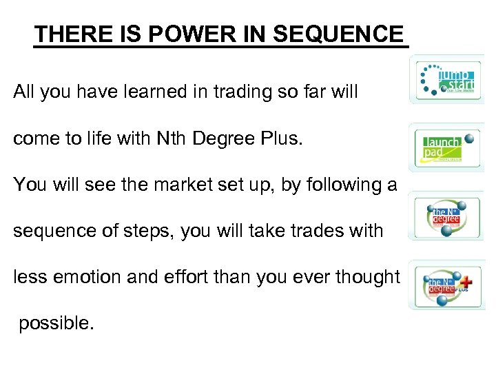 THERE IS POWER IN SEQUENCE All you have learned in trading so far will