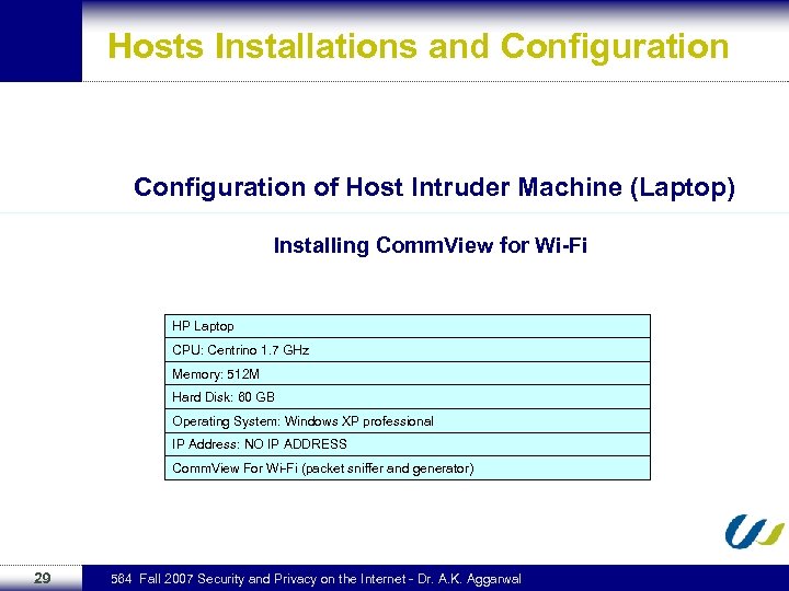 Hosts Installations and Configuration of Host Intruder Machine (Laptop) Installing Comm. View for Wi-Fi