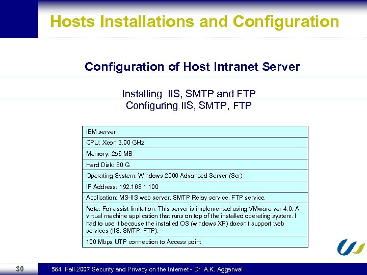 Hosts Installations and Configuration of Host Intranet Server Installing IIS, SMTP and FTP Configuring