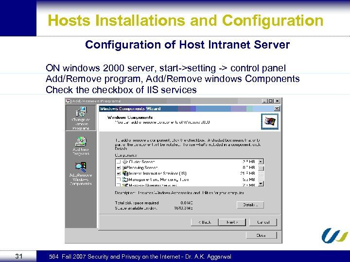 Hosts Installations and Configuration of Host Intranet Server ON windows 2000 server, start->setting ->