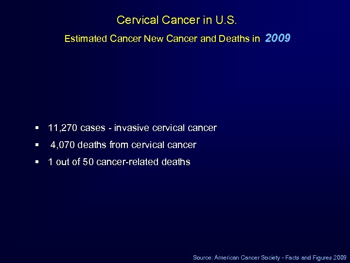 Cervical Cancer in U. S. Estimated Cancer New Cancer and Deaths in 2009 §