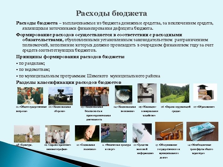 Расходы бюджета – выплачиваемые из бюджета денежные средства, за исключением средств, являющихся источниками финансирования