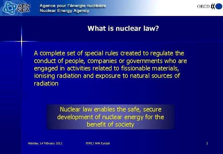 What is nuclear law? A complete set of special rules created to regulate the