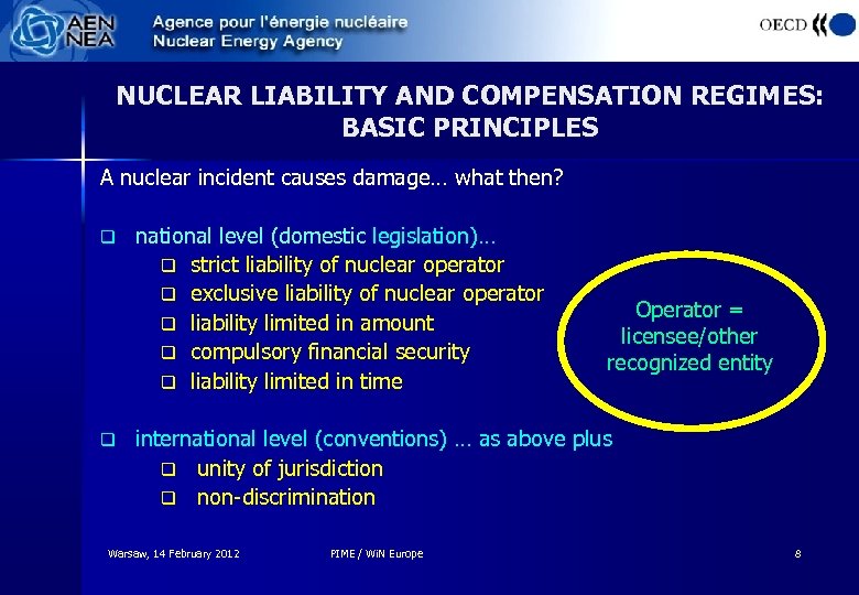 NUCLEAR LIABILITY AND COMPENSATION REGIMES: BASIC PRINCIPLES A nuclear incident causes damage… what then?