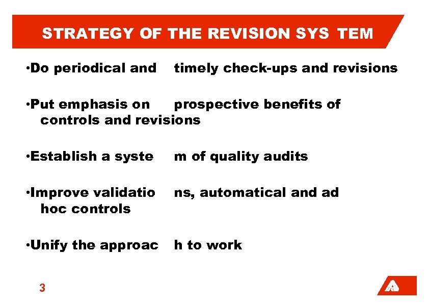 STRATEGY OF THE REVISION SYS TEM • Do periodical and timely check-ups and revisions