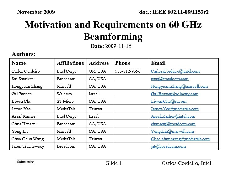 doc. : IEEE 802. 11 -09/1153 r 2 November 2009 Motivation and Requirements on