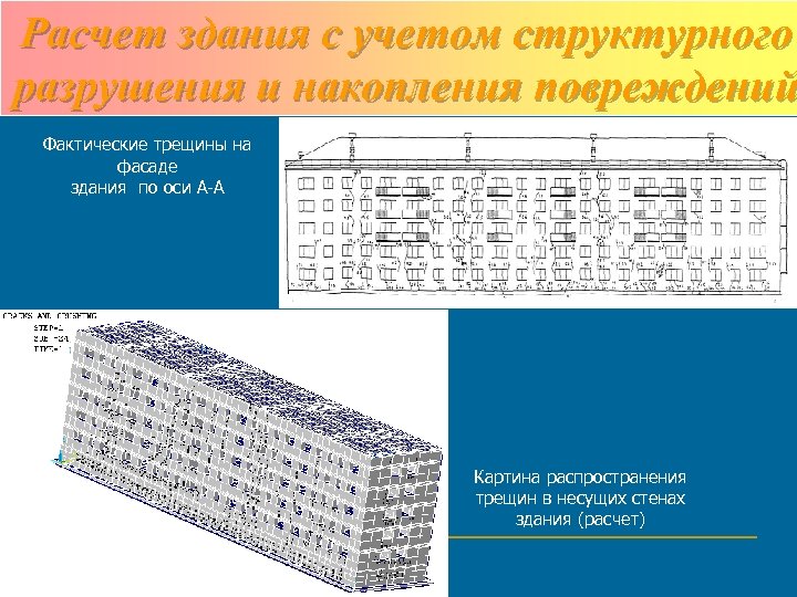 Расчет здания с учетом структурного разрушения и накопления повреждений Фактические трещины на фасаде здания