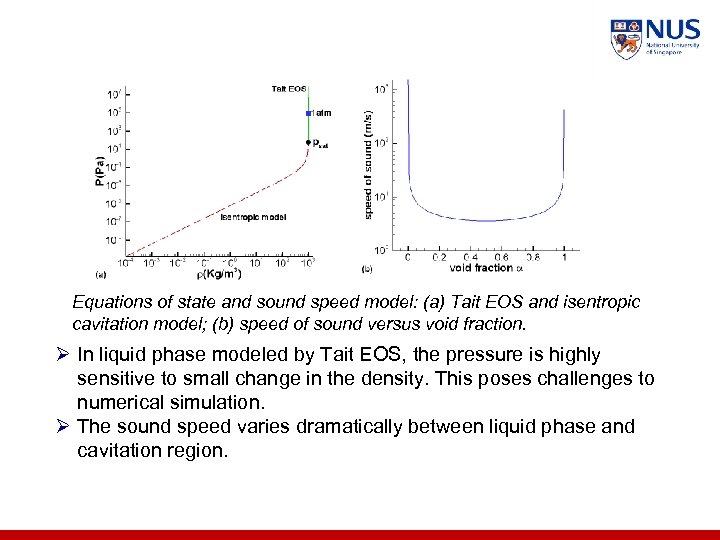 Equations of state and sound speed model: (a) Tait EOS and isentropic cavitation model;