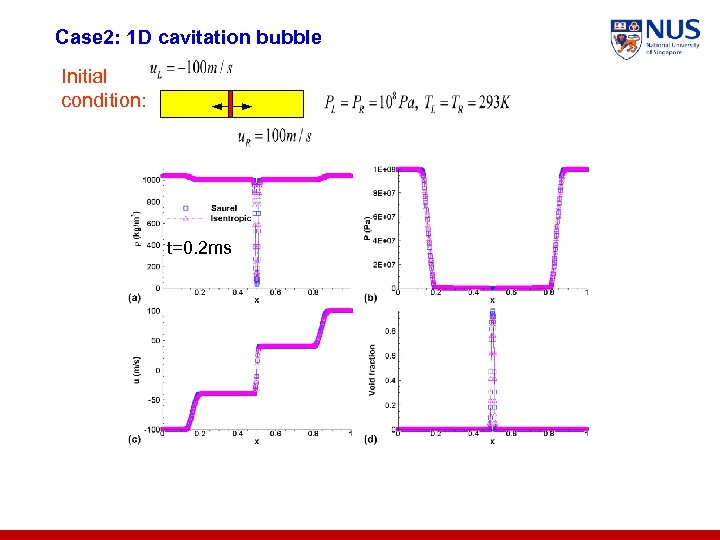 Case 2: 1 D cavitation bubble Initial condition: t=0. 2 ms 