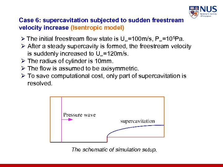 Case 6: supercavitation subjected to sudden freestream velocity increase (Isentropic model) Ø The initial