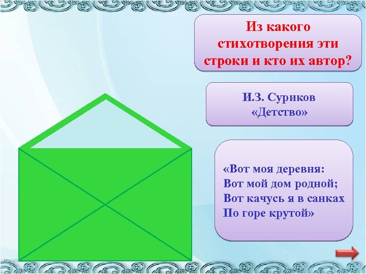 Из какого стихотворения эти строки и кто их автор? И. З. Суриков «Детство» «Вот