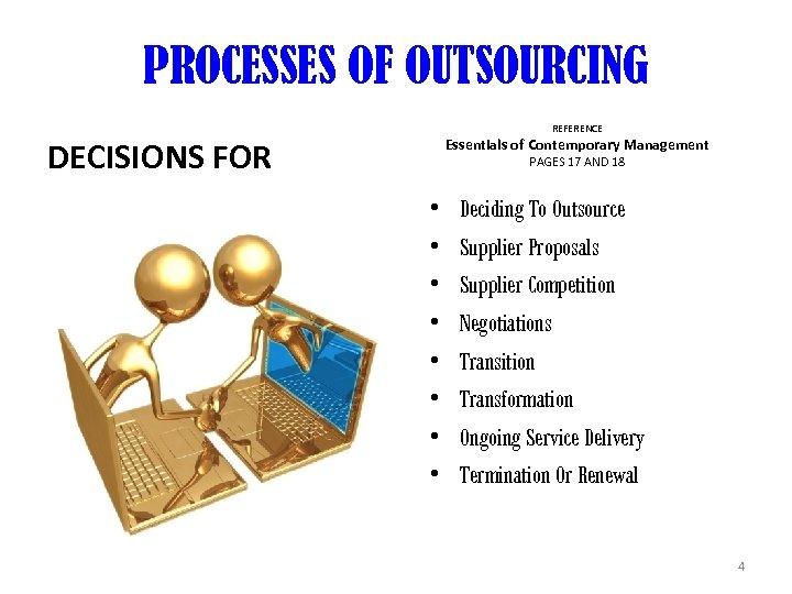PROCESSES OF OUTSOURCING REFERENCE Essentials of Contemporary Management DECISIONS FOR PAGES 17 AND 18