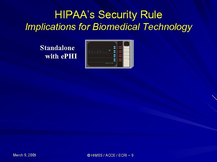 HIPAA’s Security Rule Implications for Biomedical Technology Standalone with e. PHI March 9, 2005