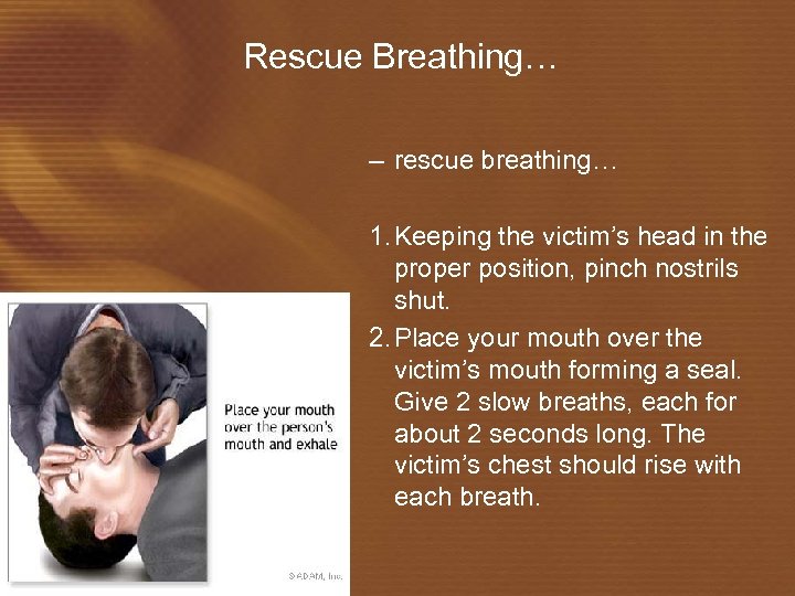 Rescue Breathing… – rescue breathing… 1. Keeping the victim’s head in the proper position,