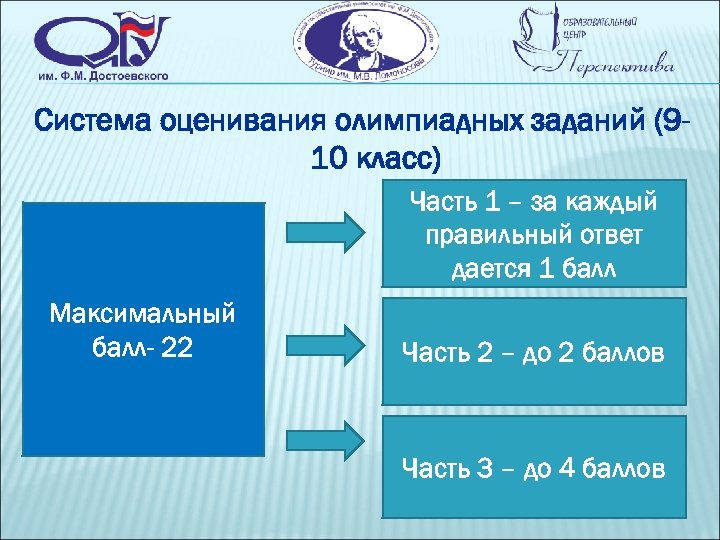 Система оценивания олимпиадных заданий (910 класс) Часть 1 – за каждый правильный ответ дается