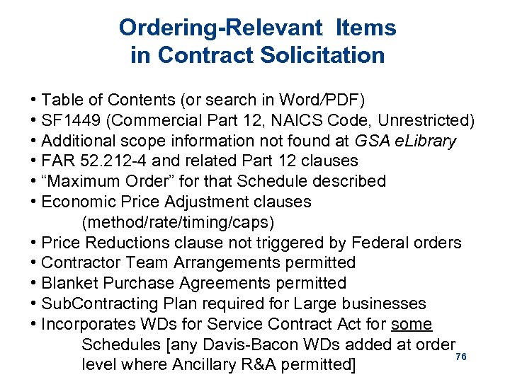 Ordering-Relevant Items in Contract Solicitation • Table of Contents (or search in Word/PDF) •