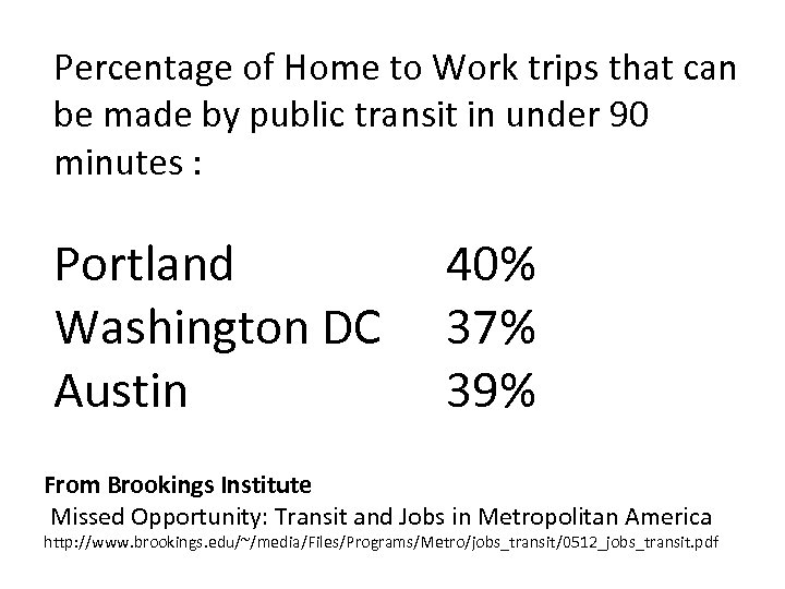 Percentage of Home to Work trips that can be made by public transit in