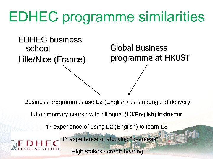 EDHEC programme similarities EDHEC business school Lille/Nice (France) Global Business programme at HKUST Business