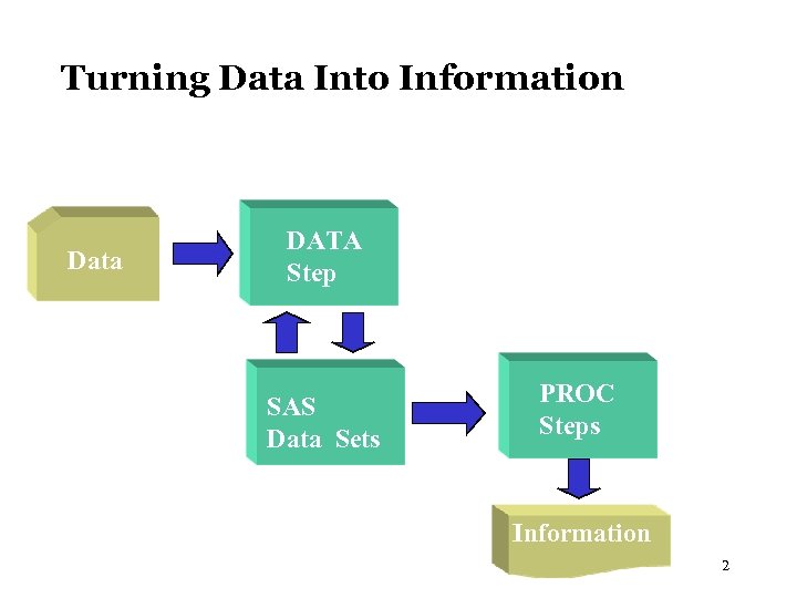 Turning Data Into Information Data DATA Step Data SAS PROC Data Sets Steps PROC