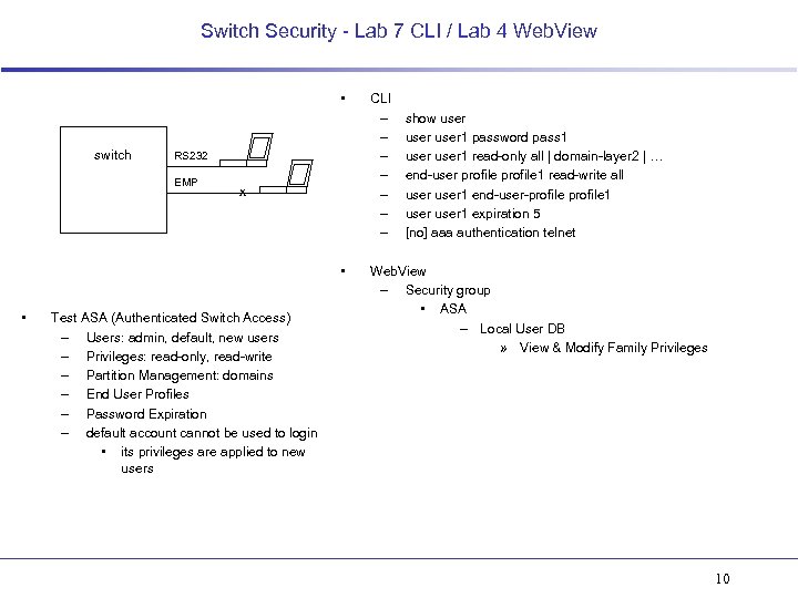 Switch Security - Lab 7 CLI / Lab 4 Web. View • switch RS