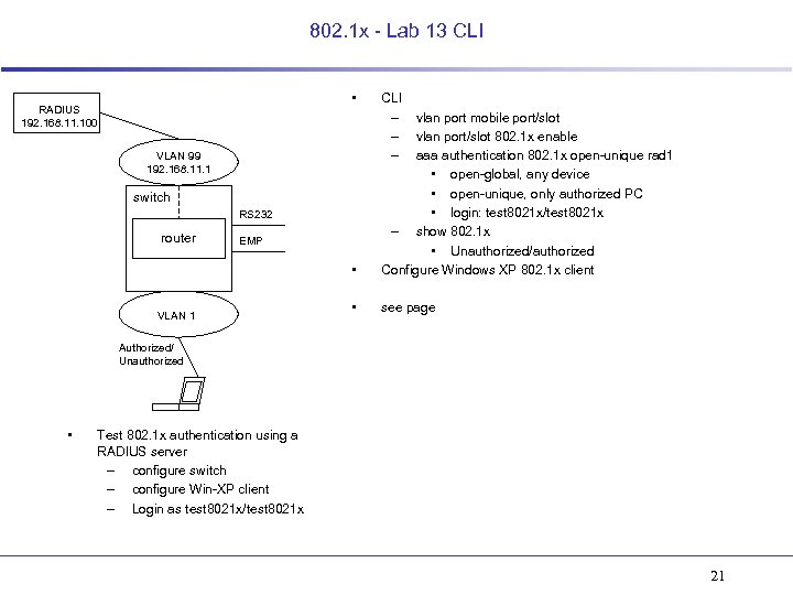 802. 1 x - Lab 13 CLI • RADIUS 192. 168. 11. 100 CLI