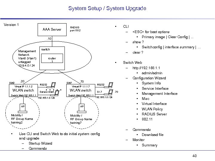 System Setup / System Upgrade Version 1 AAA Server • RADIUS port 1812 .