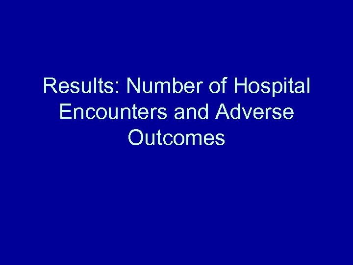 Results: Number of Hospital Encounters and Adverse Outcomes 