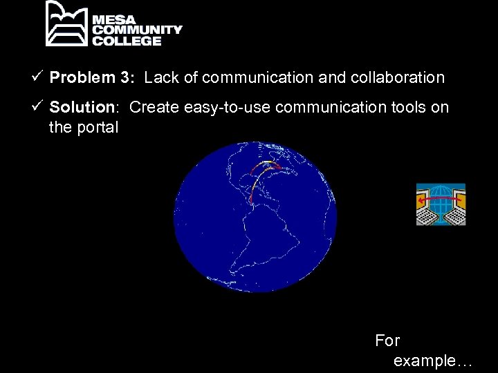 ü Problem 3: Lack of communication and collaboration ü Solution: Create easy-to-use communication tools