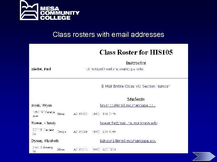 Class rosters with email addresses 
