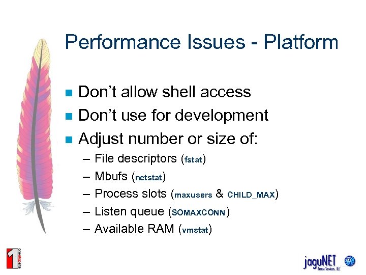 Performance Issues - Platform n n n Don’t allow shell access Don’t use for