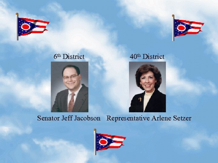 6 th District 40 th District Senator Jeff Jacobson Representative Arlene Setzer 