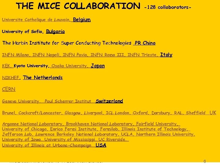 THE MICE COLLABORATION -128 collaborators- Universite Catholique de Louvain, Belgium University of Sofia, Bulgaria