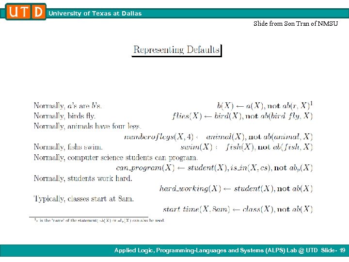 University of Texas at Dallas Slide from Son Tran of NMSU Applied Logic, Programming-Languages