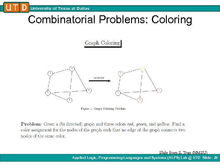 University of Texas at Dallas Combinatorial Problems: Coloring Slide from S. Tran (NMSU) Applied