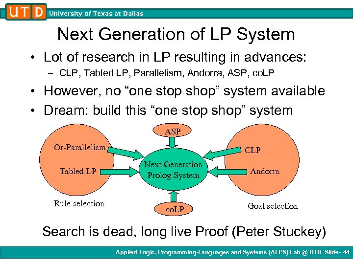 University of Texas at Dallas Next Generation of LP System • Lot of research