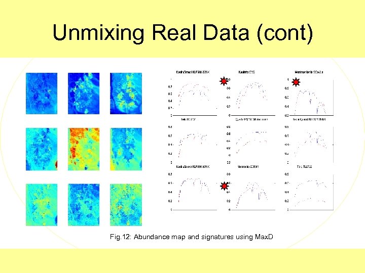 Unmixing Real Data (cont) Fig. 12: Abundance map and signatures using Max. D 
