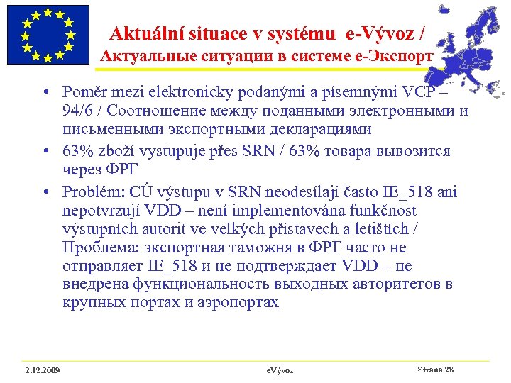 Aktuální situace v systému e-Vývoz / Актуальные ситуации в системе е-Экспорт • Poměr mezi