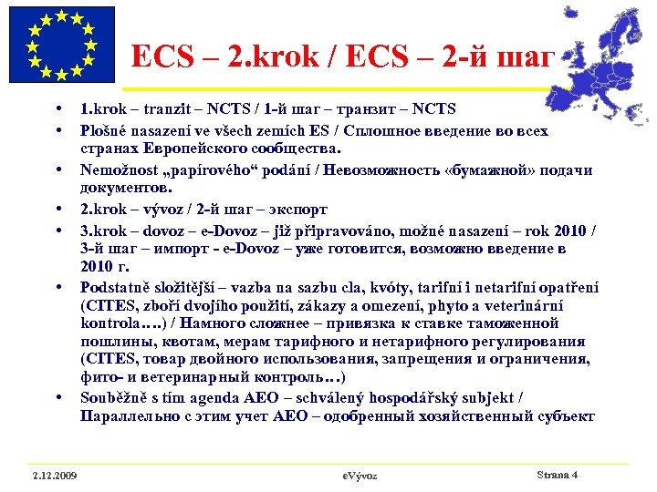 ECS – 2. krok / ECS – 2 -й шаг • • 2. 12.