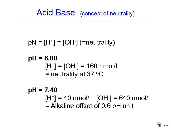 Acid Base (concept of neutrality) ____________________________________ p. N = [H+] = [OH-] (=neutrality) p.