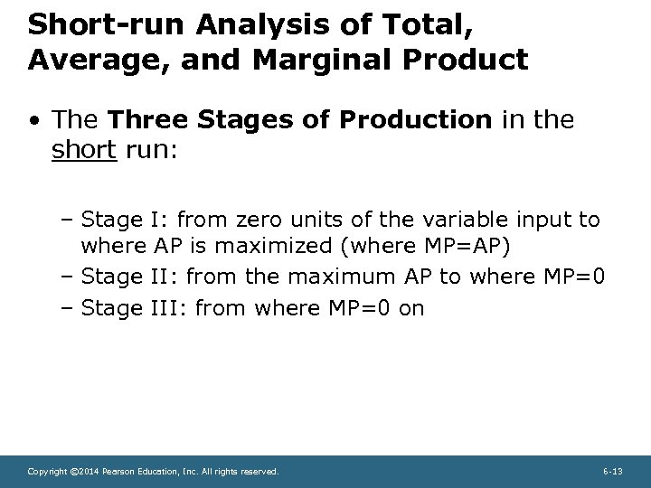 Short-run Analysis of Total, Average, and Marginal Product • The Three Stages of Production