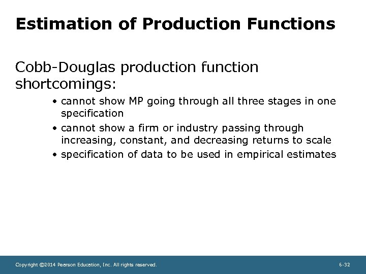 Estimation of Production Functions Cobb-Douglas production function shortcomings: • cannot show MP going through