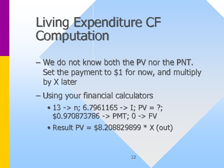 Living Expenditure CF Computation – We do not know both the PV nor the