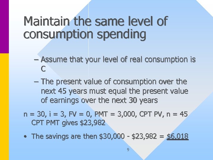 Maintain the same level of consumption spending – Assume that your level of real