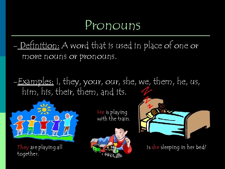 Pronouns - Definition: A word that is used in place of one or more