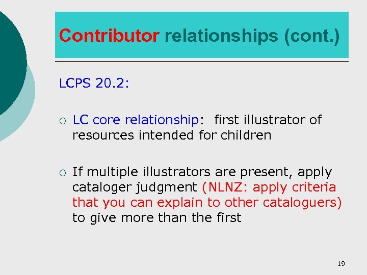 Contributor relationships (cont. ) LCPS 20. 2: ¡ LC core relationship: first illustrator of
